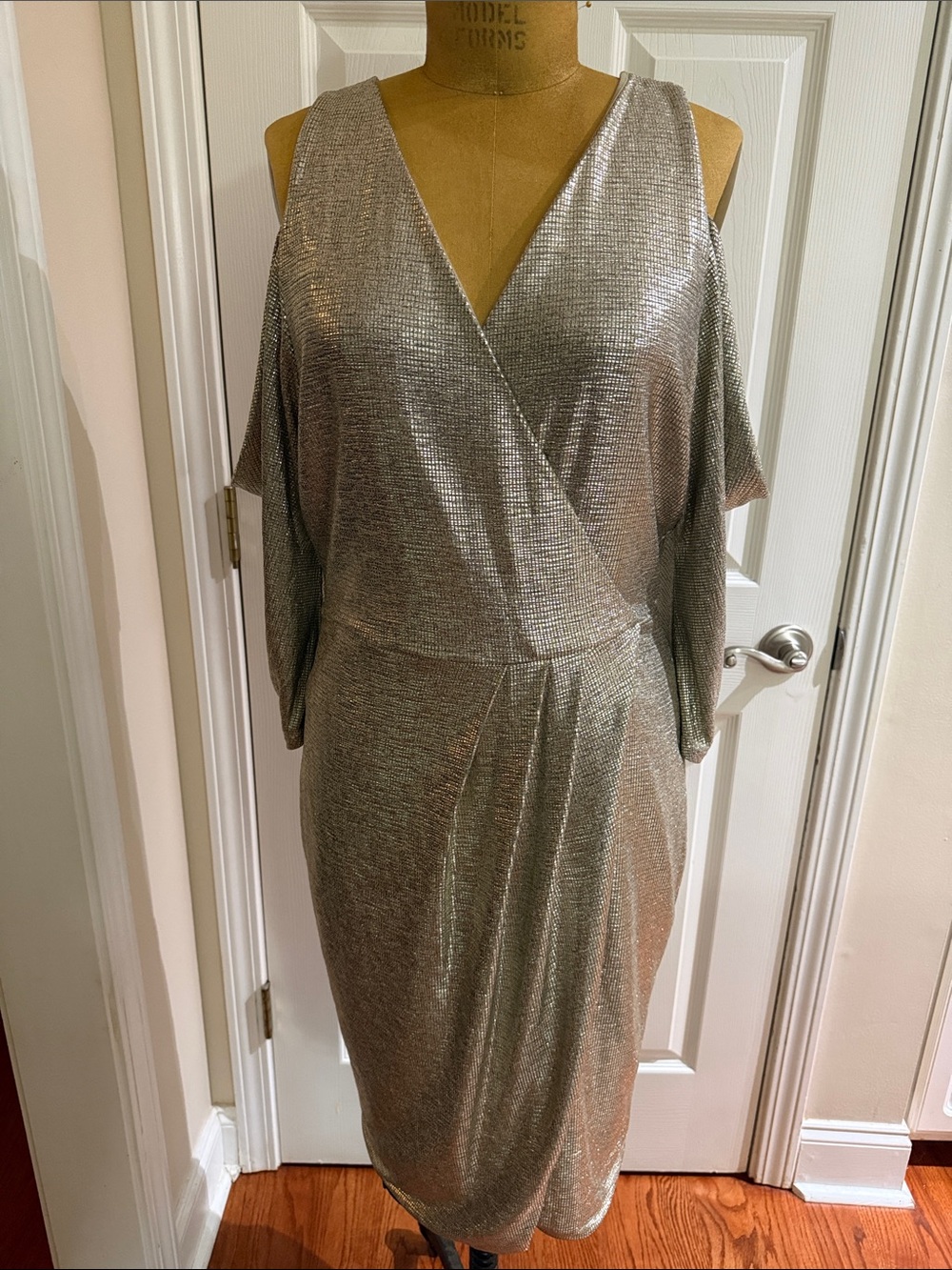 RACHEL Rachel Roy Metallic Soft Gold Cold-Shoulder Wrap Dress